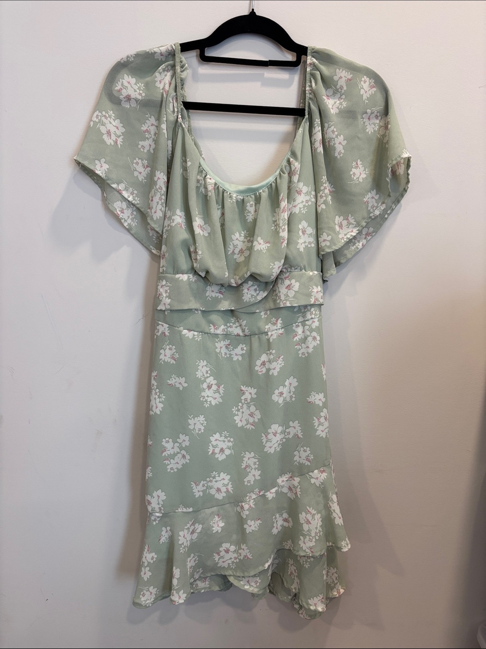 Arula Plus Floral Sage Green Ruffle Midi Dress with Tie Waist